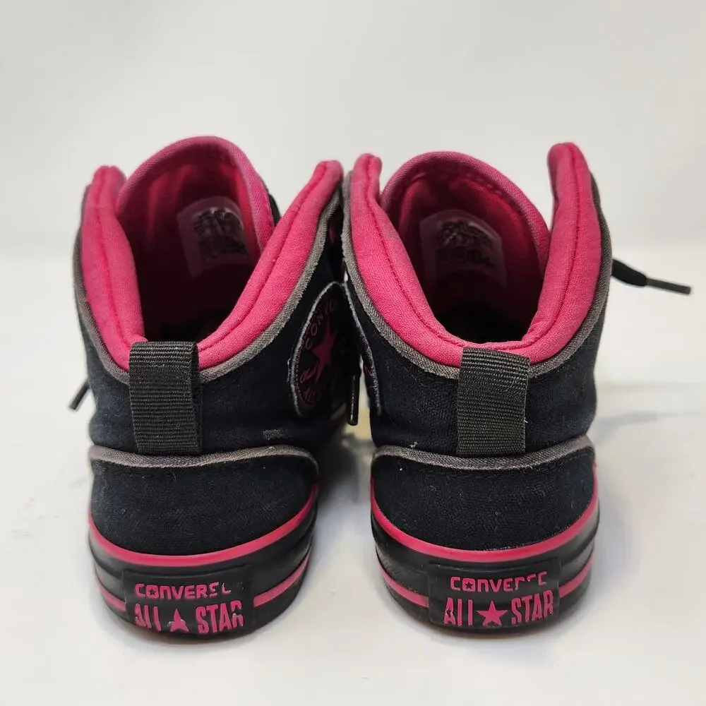 Converse All Star Girls Junior Black Hot Pink Mid Top Sneakers Size 2 Lace Up